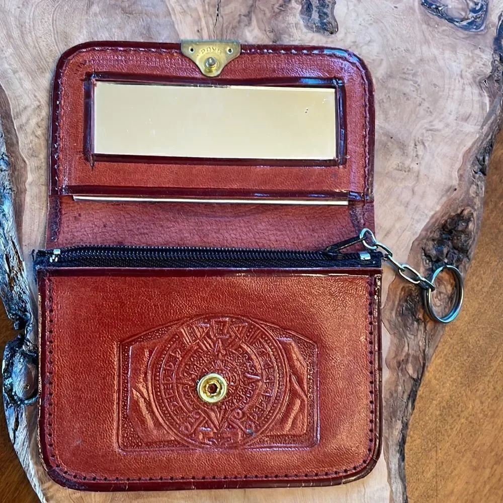 Vintage Hand Tooled Wallet with Mirror & Key Ring